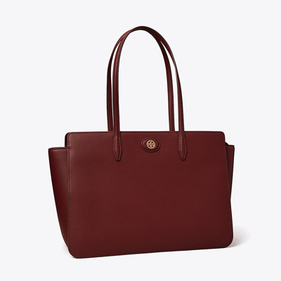 Shop Tory Burch Robinson Pebbled Tote In Claret