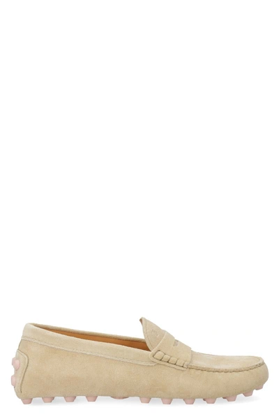 Shop Tod's Gommino Bubble Suede Loafers In Beige