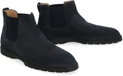 Shop Tod's Suede Chelsea Boots In Blue