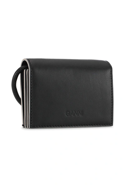 Shop Ganni Black  Bou Wallet On Strap