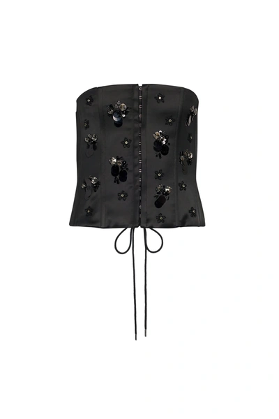 Shop Danielle Guizio Ny Embellished Satin Corset In Black