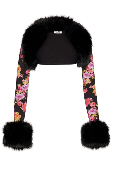 Shop Danielle Guizio Ny Faux Fur Knit Bolero In Luna Print