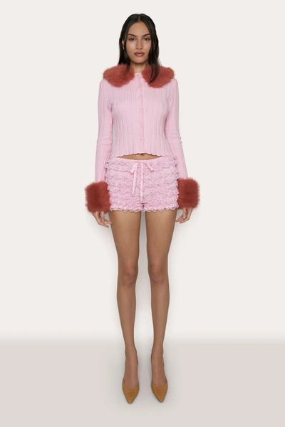 Shop Danielle Guizio Ny Heart Pointelle Knit Cardigan In Baby Pink