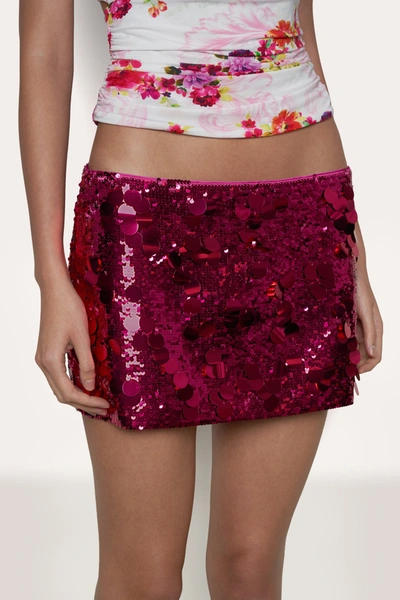 Shop Danielle Guizio Ny Low Rise Paillette Skirt In Fatale Pink
