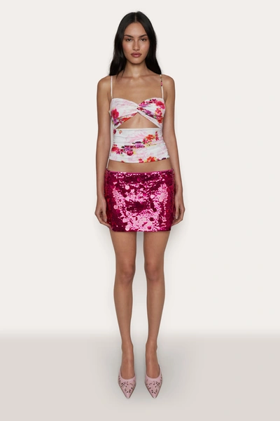 Shop Danielle Guizio Ny Low Rise Paillette Skirt In Fatale Pink