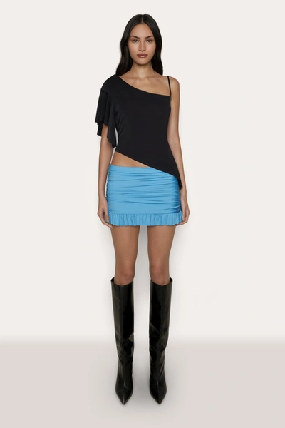 Shop Danielle Guizio Ny Ruched Mesh Mini Skirt In Coastal