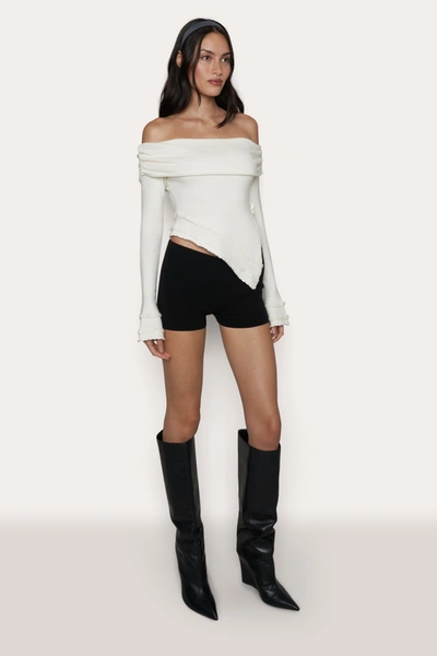 Danielle Guizio Ny Soler Fold Over Knit Top In White