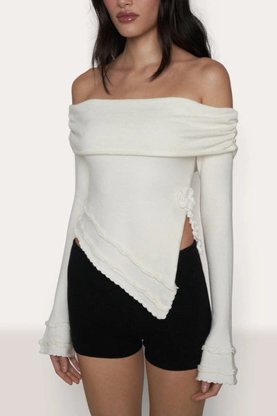 Danielle Guizio Ny Soler Fold Over Knit Top In White