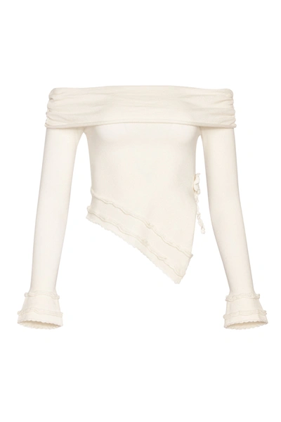 Shop Danielle Guizio Ny Soler Fold Over Knit Top In White