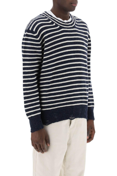 Shop Ami Alexandre Mattiussi Striped Sweater With Destroyed Detailing