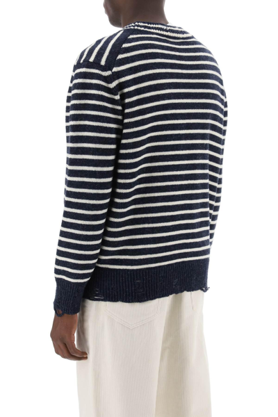 Shop Ami Alexandre Mattiussi Striped Sweater With Destroyed Detailing