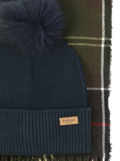 Barbour "dover" Check Pattern Scarf And Beanie Set