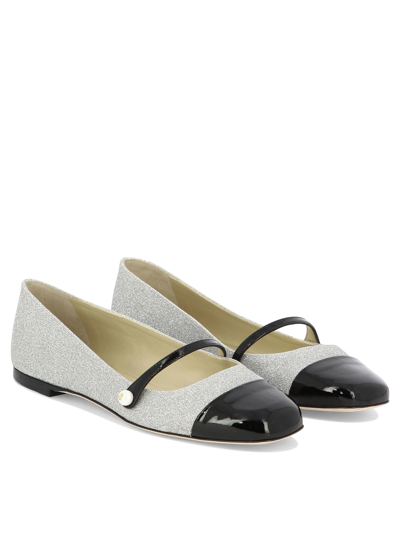 Jimmy Choo Elisa Glittered And Patent-leather Mary Jane Ballet Flats
