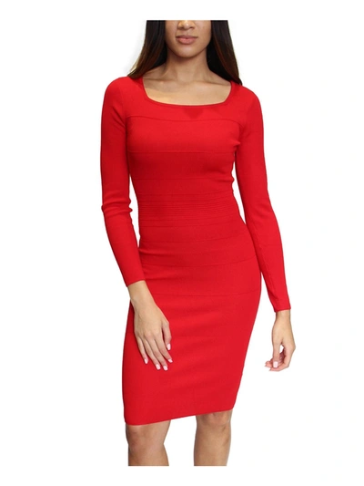 Shop Almost Famous Juniors Womens Square Neck Ribbed Sweaterdress In Red