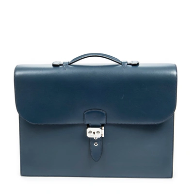 Pre-owned Hermes Sac A Depeches 38 In Blue