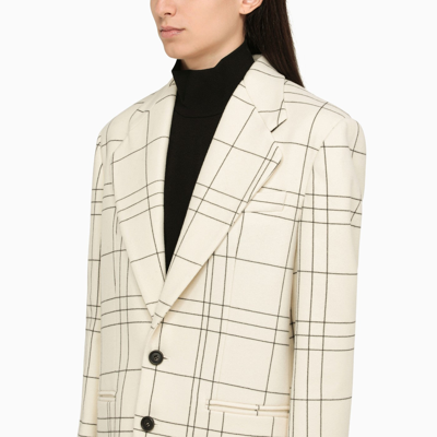Shop Marni Cream Single Breasted Jacket With Check Motif