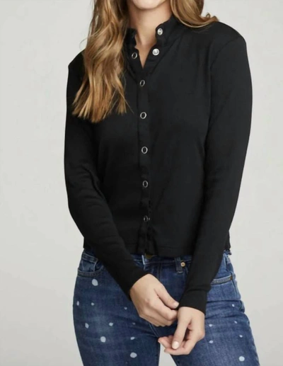 Chaser Long Sleeve Snap Front Mock Neck Tee True Black In Black