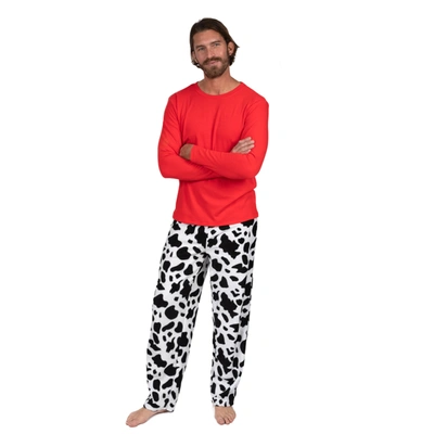 Leveret Mens Cotton Top And Fleece Pant Pajamas Cow Black In Multi
