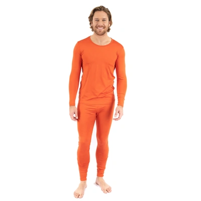Shop Leveret Mens Two Piece Thermal Pajamas In Orange