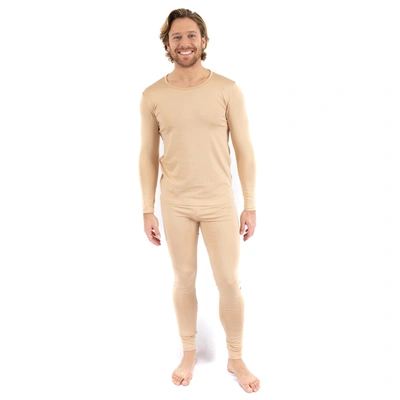 Shop Leveret Mens Two Piece Thermal Pajamas In Beige