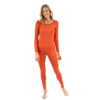 Shop Leveret Womens Two Piece Classic Solid Thermal Pajamas In Orange