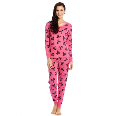 Leveret Womens Two Piece Cotton Pajamas Pink Skulls In Multi
