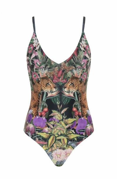 Shop Carolina K Marieta One Piece Swimsuit In Garden Leopards Black In Multi
