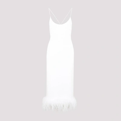 Shop Miu Miu Feather-trim Midi Dress In F Bianco