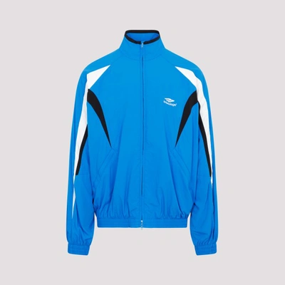 Shop Balenciaga Logo Printed Zipped Track Jacket In A Blue