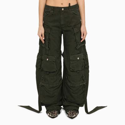 Shop Attico The  Dark Green Cotton Cargo Trousers