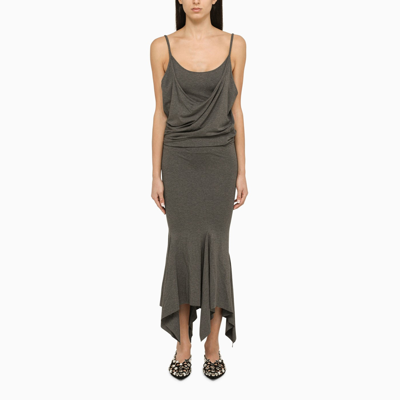 Shop Attico The  Grey Viscose Midi Dress