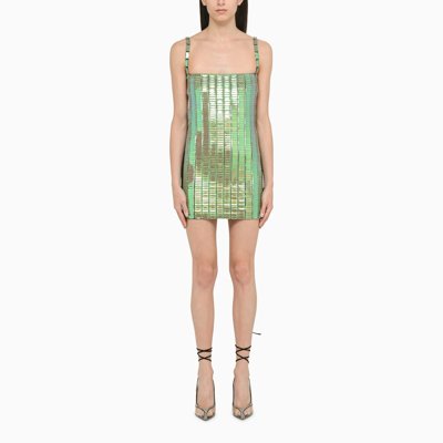 Shop Attico The  Iridescent Green Rue Mini Dress
