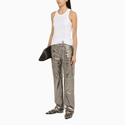Shop Attico The  Silver Leather Trousers