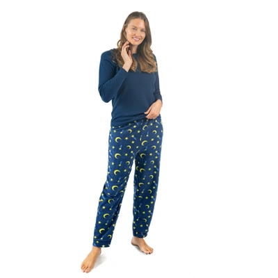Shop Leveret Womens Cotton Top And Fleece Pant Pajamas Moon In Multi