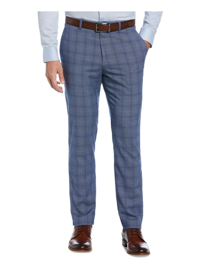 Shop Perry Ellis Portfolio Mens Plaid Slim Fit Dress Pants In Blue