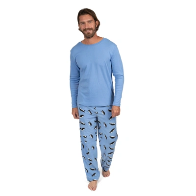 Leveret Christmas Mens Cotton Top And Fleece Pant Pajamas Penguin In Multi