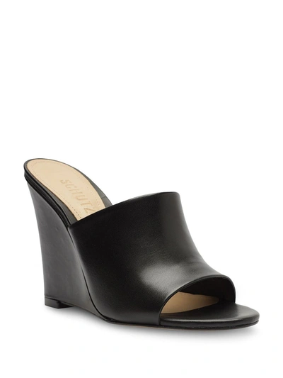 Shop Schutz Lucy Womens Leather Almond Toe Wedge Heels In Black