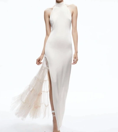 Shop Alice And Olivia Ryn Slit Tulle Gown In Champagne In White