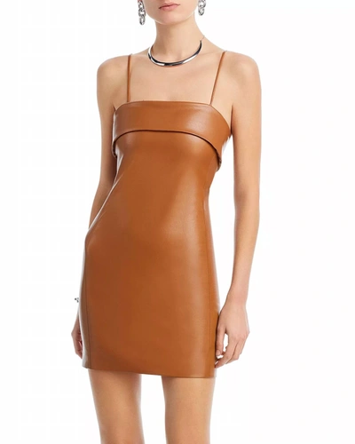 Shop Alice And Olivia Kelly Vegan Leather Square Bust Mini Dress In Camel In Brown