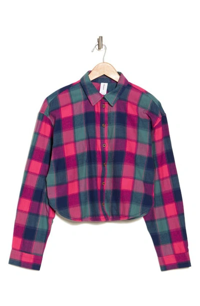 Shop Abound Plaid Flannel Crop Button-up Shirt In Pink- Navy Buffalo Plaid