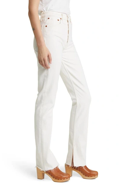 Re/done Originals High-rise Ankle Crop Frayed Skinny Jeans In Vintage White