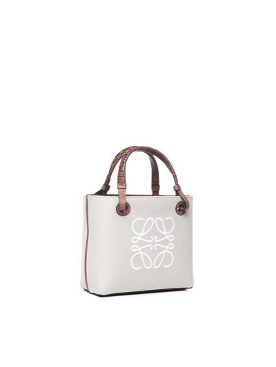 Shop Loewe Mini Anagram Tote Bag In Jacquard And Calfskin In Ecru