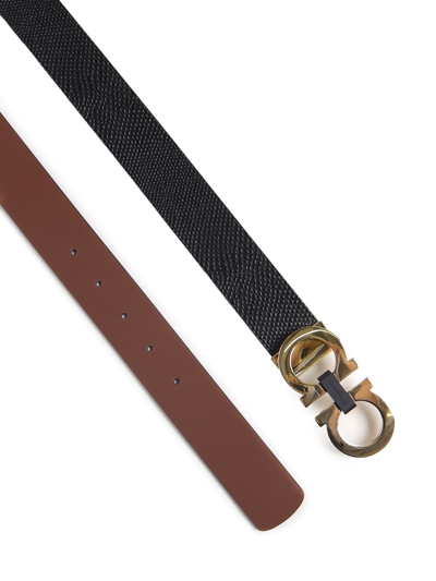 Shop Ferragamo Double-sided Leather Belt With Gancio Buckle In Nero