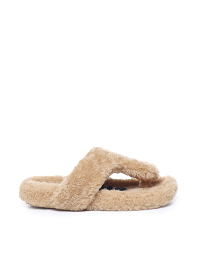 Shop Loewe Comfortable Shearling Sandal In Beige