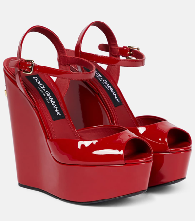 Shop Dolce & Gabbana Women 150mm Patent Leather Wedge In Red