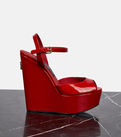 Shop Dolce & Gabbana Women 150mm Patent Leather Wedge In Red