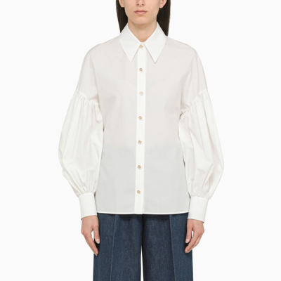 Shop Gucci Pearl Shirt With Wide Sleeve Women In Gray