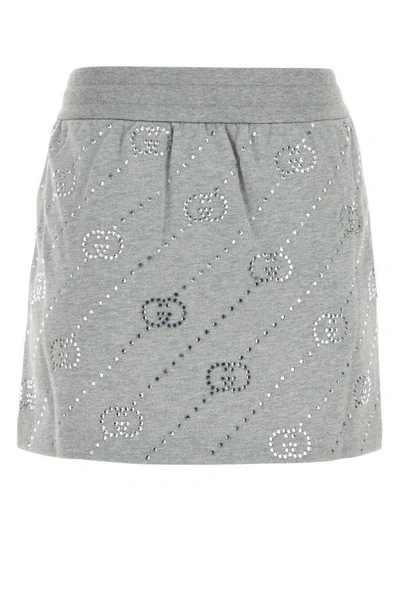 Shop Gucci Woman Embroidered Cotton Mini Skirt In Gray
