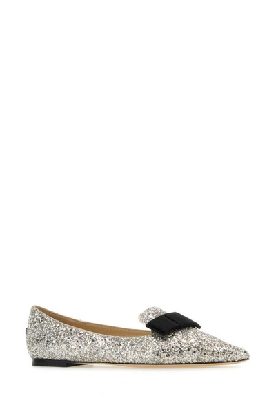 Shop Jimmy Choo Woman Embellished Fabric And Leather Gala Ballerinas In Silver