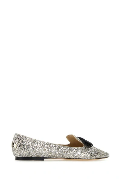 Shop Jimmy Choo Woman Embellished Fabric And Leather Gala Ballerinas In Silver